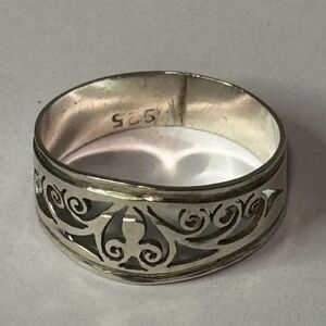 Vintage 925 Sterling Silver Filigree Scroll Ring Size 9.75 Statement Band Boho